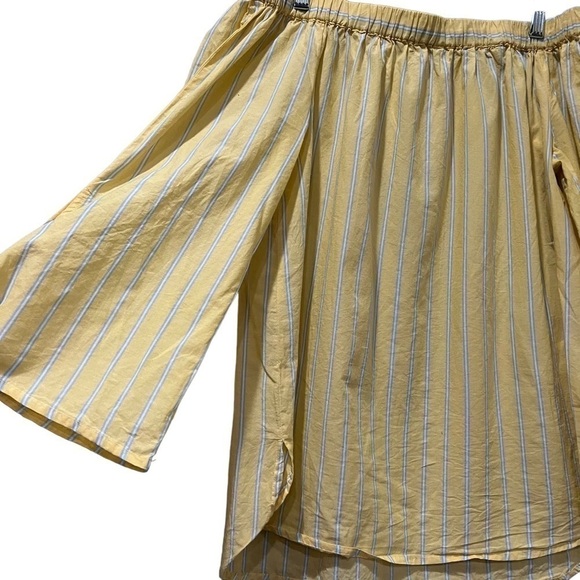 BeachLunchLounge Large Yellow Stripe Tie Sleeve Boho Off the Shoulder Top Y - Picture 2 of 5